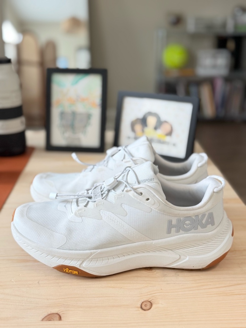 Hoka White Athletic Running Shoes with Gum Outsole